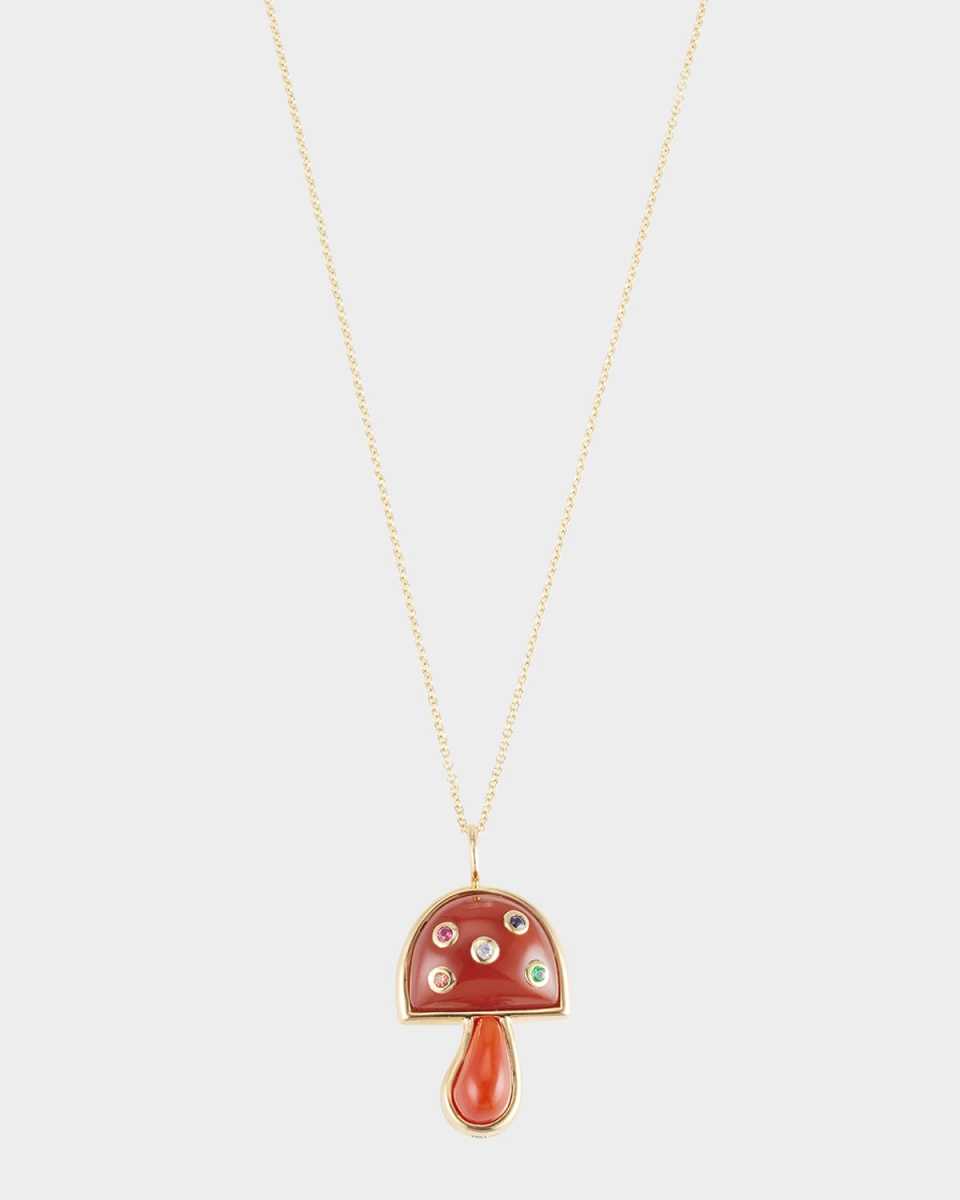 Mini Mushroom Pendant with Sapphires on Chain, 16"L